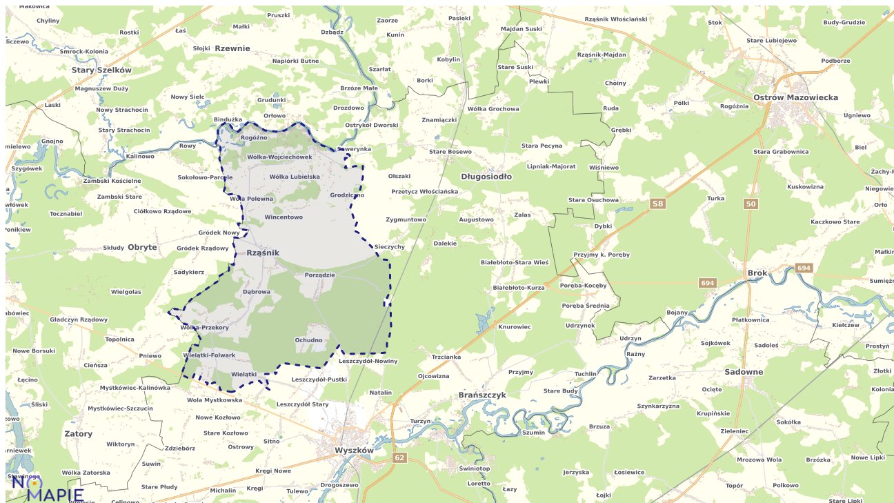 Mapa obszarów ochrony przyrody Rząśnika