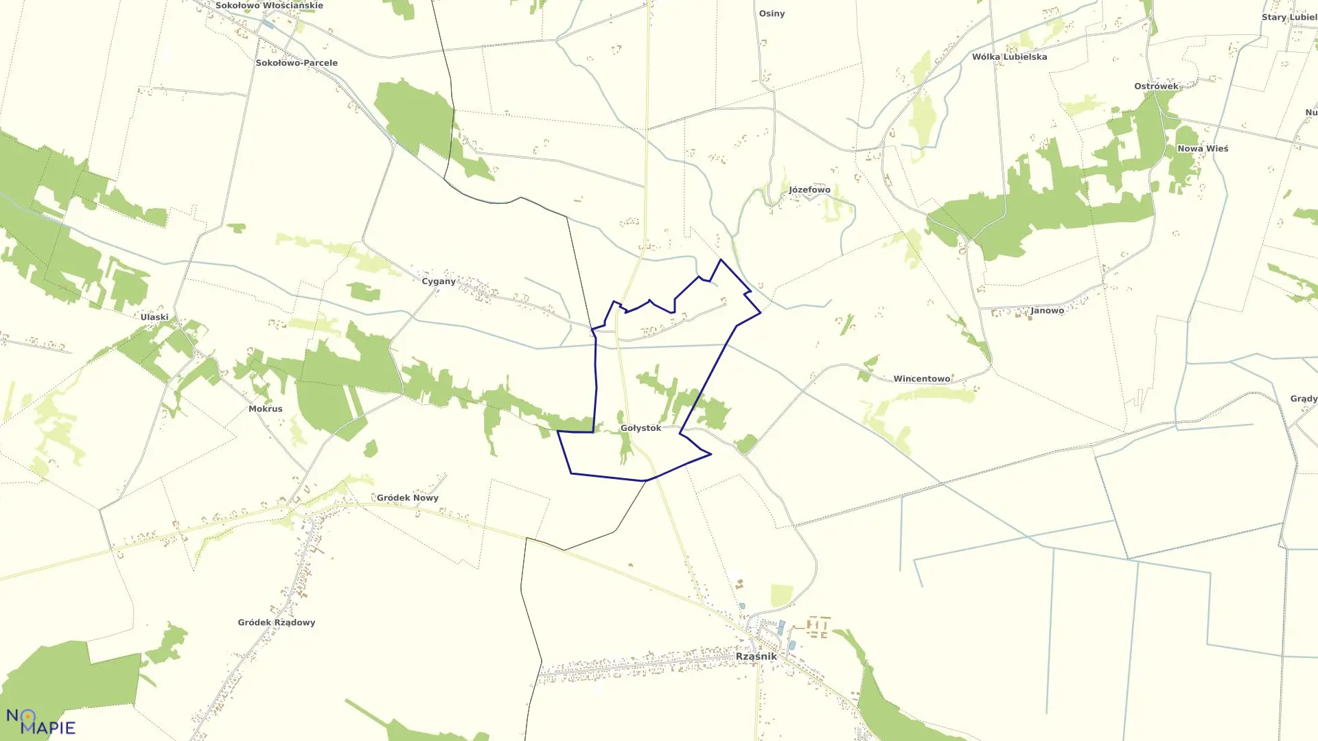 Mapa obrębu GOŁYSTOK w gminie Rząśnik