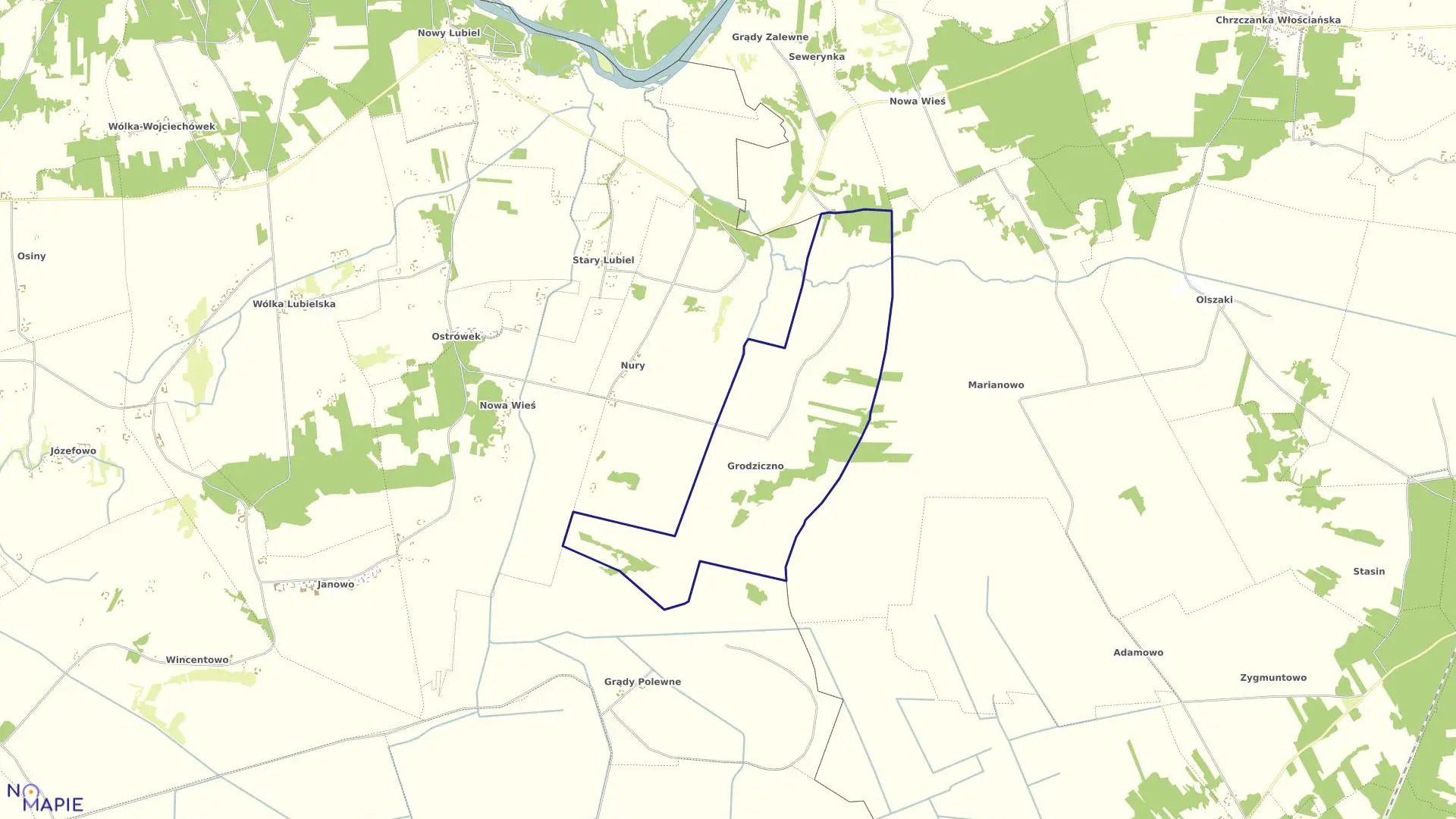 Mapa obrębu GRODZICZNO w gminie Rząśnik