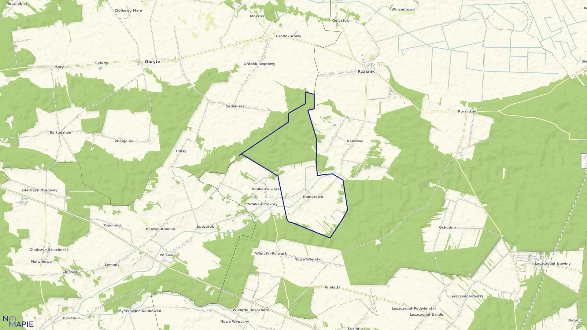 Mapa obrębu KOMOROWO w gminie Rząśnik